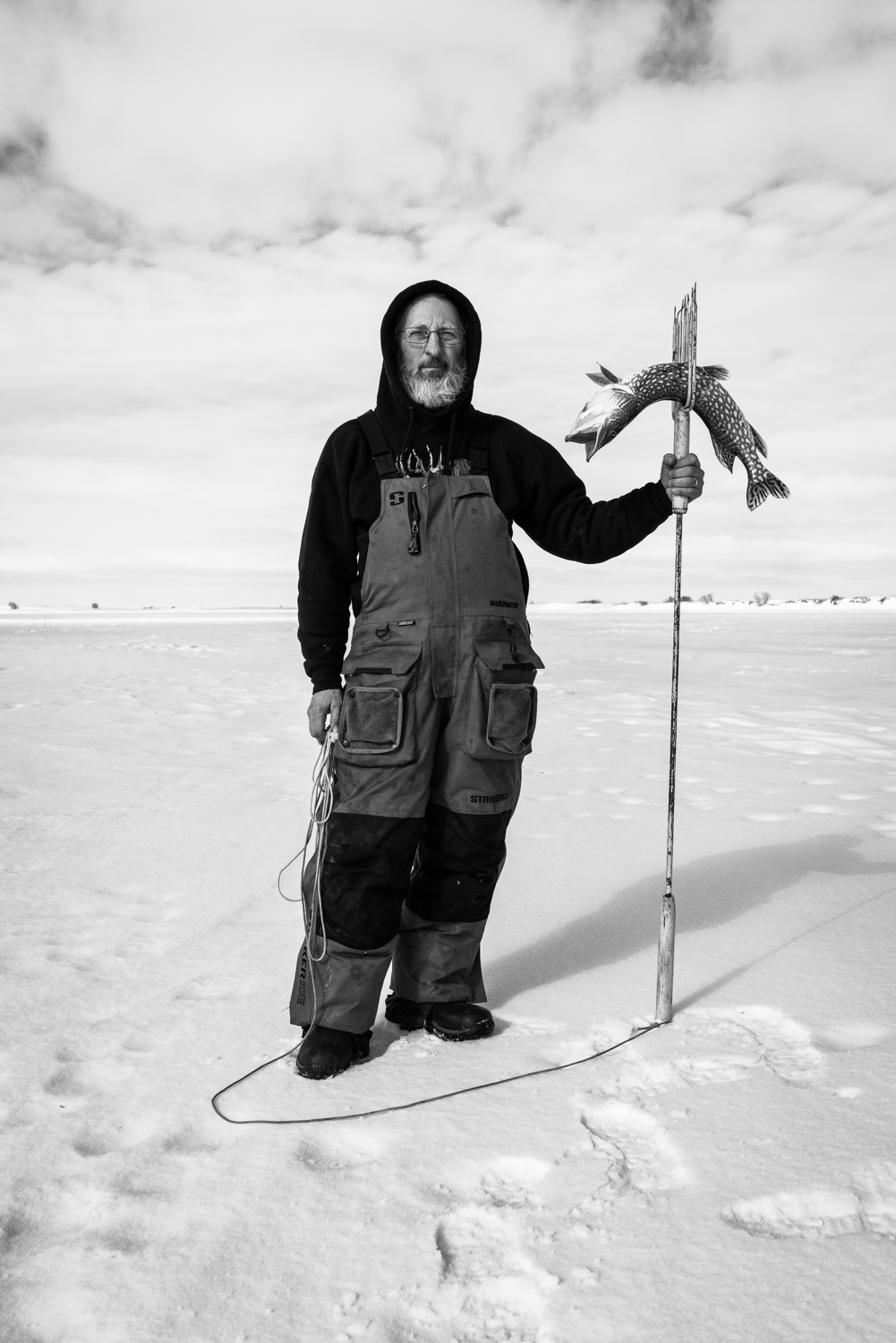 Ice Fisherman with Fresh Northern Pike. Hemand, North Dakota. Ma