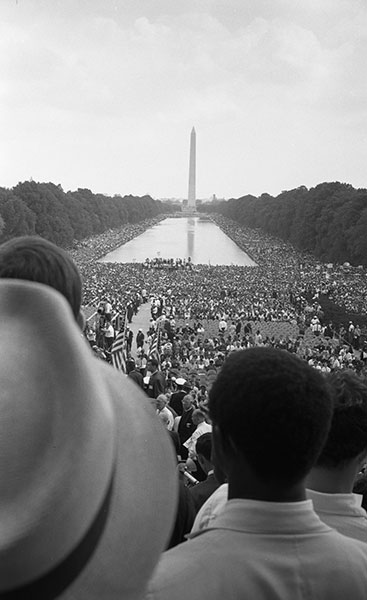 Warren Leffler, Civil rights march on Washington, D.C., view from Lincoln Memorial towards Washington Monument, Washington D.C., 1963; photograph, 18 x 11 inche